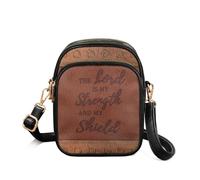 TSOVTHRID Inspirational Quote Small Crossbody Bag for Phone and Wallet Leather Crossbody Purse with Adjustable Strap Fashion Satchel Bags The Lord is My Strength and Shield