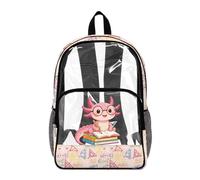 TSOVTHRID Math Axolotl Clear Backpack for Girls Heavy Duty Pink Primary School Bags Front Pocket Students Lightweight Knapsack Zippered Travel Rucksack 17 Inch