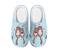 TSOVTHRID Otter Womens Comfy House Slippers Size 11 Memory Foam Scuff Home Indoor Outdoor Light Blue Flat Slipper Warm Plush Cotton Shoes for Bedroom