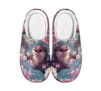 TSOVTHRID Otter Womens Warm Slippers Cherry Blossom Memory Foam House Slippers for Women Size 12 Slip on Fleece Slipper Cozy Plush Shoes Closed Toe