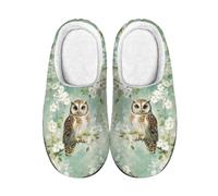 TSOVTHRID Owl Soft Fuzzy Animal Slippers for Women Size 7-8 Floral Scuff Cotton Slipper Closed Toe Lightweight Anti Slip Furry Slipper Light Green Cozy House Shoes Indoor