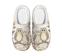 TSOVTHRID Owl Womens Slippers Slip On Closed Toe Beige Soft Plush Cozy Women Size 11 Indoor Outdoor Fuzzy Slippers Open Back Bedroom Slipper