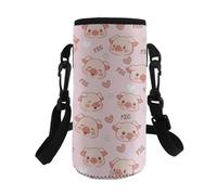 TSOVTHRID Pig Hands-Free Carrier Sling Bag Heart Water Bottle Holder Cute Portable Water Bottle Carrier Bag with Strap for Girls Sports Hiking Walking