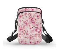 TSOVTHRID Pink Cherry Blossom Flower Messenger Bag, 2 Layer Small Crossbody Satchel Sling Bags for Women Ladies Girls