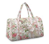 TSOVTHRID Pink Floral Stripe Travel Duffle Bag Teal Quilted Luggage Bags Portable Carry on Overnight Bags Large Capacity Garment Duffel Tote Bags with Handle for Camping Trip