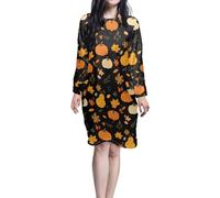 TSOVTHRID Pumpkin Womens Nightgowns Size L Long Sleeve Sleep Dress with Pockets Fruit Print Sleepshirts Knee Length Night Dress Thanksgiving Nightgown Fall Winter Clothes