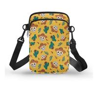 TSOVTHRID Skull Cactus Crossbody Bags for Women Small Size Travel Yellow Sling Purse 2 Layer Mexican Style Phone Storage Bags Lightweight