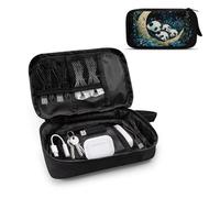 TSOVTHRID Sleeping Panda Blue Flower Moon Print Womens Cable Organizer Travel Cable Organizer for Essentials Travel Electronic Organizers Travels Essentials for Charger Cable Phone Flash Drive