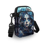TSOVTHRID Sugar Skull Women Blue Flower Cross Body Bag, Small Messenger Bags Travel Shoulder Bag with Adjustable Shoulder Strap
