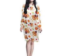 TSOVTHRID Turkey Winter Nightgowns for Women Long Sleeve Sleepshirts Fruit Prinit Night Dress with Pockets Soft Sleepwear Size 5XL Crew Neck Sleep Shirts for Thanksgiving