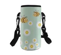 TSOVTHRID Water Bottle Carrier Bag Bee Daisy Hands-Free Carrier Sling Bag Portable Water Bottle Holder with Strap for Girls Camping School Hiking Travel Outdoor