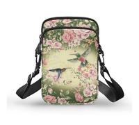 TSOVTHRID Women's 2 Layer Hummingbird Pink Rose Floral Chest Bag, Small Crossbody Bag Smart Phone Case Purse for Traveling Hiking