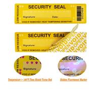 TSPC SECSEAL 100pcs 25x90mm Heat Tampering Fluorescent Mark Low Residue Tamper Evident Anti Counterfeit Tamper Proof Stickers Labels Seals (1 x 3.54 Inches, Matte Yellow, Barcode)