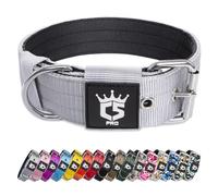 TSPRO Heavy Duty Tactical Dog Collar 1.5" Wide, Padded Dog Collar with Metal Buckle, Adjustable for Walking Training Outdoor for Medium Large Dogs (Silver, M)