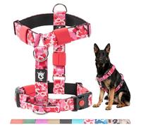 TSPRO Premium Ultraresistant No Pull Dog Harness for Medium to Large Dogs, Heavy Duty, Adjustable with Quick-Release Buckle & Padded Handle, for Walking, Hiking, Running (Camo Pink 25, L)