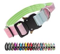 TSPRO Tactical Premium Dog Collar with Handle & Heavy Duty Quick Release Metal Buckle, Adjustable Thick Strong Collar for Medium Large Dogs (Pink-Mint Gradient, M)