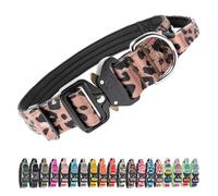 TSPRO Tactical Premium Dog Collar with Handle & Heavy Duty Quick Release Metal Buckle, Adjustable Thick Strong Collar for Medium Large Dogs (Leopard Print, L)