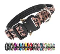 TSPRO Tactical Premium Dog Collar with Handle & Heavy Duty Quick Release Metal Buckle, Adjustable Thick Strong Collar for Medium Large Dogs (Leopard Print, M)