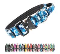 TSPRO Tactical Premium Dog Collar with Handle & Heavy Duty Quick Release Metal Buckle, Adjustable Thick Strong Collar for Medium Large Dogs (Camo Blue, L)