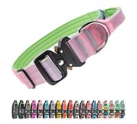 TSPRO Tactical Premium Dog Collar with Handle & Heavy Duty Quick Release Metal Buckle, Adjustable Thick Strong Collar for Medium Large Dogs (Pink-Mint Gradient, L)