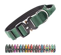 TSPRO Tactical Premium Dog Collar with Handle & Heavy Duty Quick Release Metal Buckle, Adjustable Thick Strong Collar for Medium Large Dogs (Green, L)