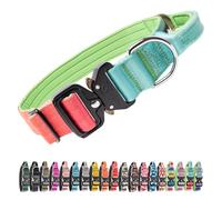 TSPRO Tactical Premium Dog Collar with Handle & Heavy Duty Quick Release Metal Buckle, Adjustable Thick Strong Collar for Medium Large Dogs (Teal-Orange Gradient, L)