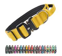 TSPRO Tactical Premium Dog Collar with Handle & Heavy Duty Quick Release Metal Buckle, Adjustable Thick Strong Collar for Medium Large Dogs (Yellow, L)