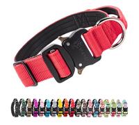 TSPRO Tactical Premium Dog Collar with Handle & Heavy Duty Quick Release Metal Buckle, Adjustable Thick Strong Collar for Medium Large Dogs (Red, M)