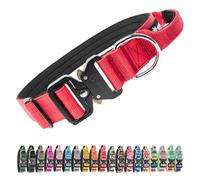 TSPRO Tactical Premium Dog Collar with Handle & Heavy Duty Quick Release Metal Buckle, Adjustable Thick Strong Collar for Medium Large Dogs (Red, L)