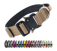 TSPRO Tactical Premium Dog Collar with Handle & Heavy Duty Quick Release Metal Buckle, Adjustable Thick Strong Collar for Medium Large Dogs (Khaki, M)