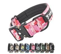 TSPRO Tactical Premium Dog Collar with Patch & Heavy Duty Quick Release Metal Buckle, Adjustable Thick Strong Collar for Medium Large Dogs (Camo Pink, L)