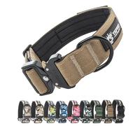 TSPRO Tactical Premium Dog Collar with Patch & Heavy Duty Quick Release Metal Buckle, Adjustable Thick Strong Collar for Medium Large Dogs (Khaki, M)