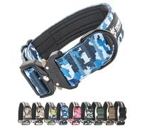 TSPRO Tactical Premium Dog Collar with Patch & Heavy Duty Quick Release Metal Buckle, Adjustable Thick Strong Collar for Medium Large Dogs (Camo Blue, M)
