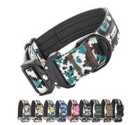 TSPRO Tactical Premium Dog Collar with Patch & Heavy Duty Quick Release Metal Buckle, Adjustable Thick Strong Collar for Medium Large Dogs (Camo Cyan, L)