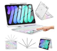 TSQQST Clear Wireless Keyboard Case for iPad mini 7 A17 Pro (2024)/ Mini 6 (2021) 8.3" w/Multi-Touch Trackpad, 7-Color Backlit, Pen Holder, 360 Rotating Case for iPad mini 7th/6th Generation, White