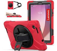 TSQQST for Lenovo Tab M8 Tablet Case 4th Gen 2024 203 Model TB301XU/TB-300FU for Kids | Silicone Rugged Protective Case with Rotating Stand Hand Strap Shoulder Strap for Lenovo Tab M8 Tablet | Red
