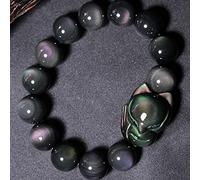 TSRING Rainbow Obsidian Big Head Small Fox Fairy Bracelet Natural Stone Lucky Ladies Men Crystal Bracelet, 10 Mm