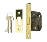 TSS 3 Lever Mortice Dead Locks for Internal Doors 2.5" (65mm) in Polished Brass. Internal Door Lock with 2 Keys. Door Lock with Key for Internal and External Doors.