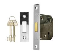 TSS 3 Lever Mortice Dead Locks for Internal Doors 2.5" (65mm) in Satin Chrome. Internal Door Lock with 2 Keys. Door Lock with Key for Internal and External Doors.