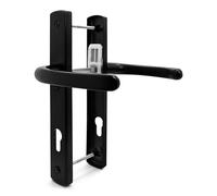 TSS Black UPVC Door Handle Pair, 92mm PZ, Sprung, Lever Lever, 215mm Top to Bottom Screw, 3X Fixing Points, 260mm x 35mm Backplate - PVC Door Handle