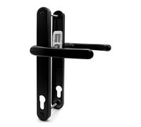 TSS Black UPVC Door Handle Pair Set, 117mm PZ (Centres), Sprung, Lever Lever, 237mm Screw to Screw (Screw centres), Backplate 267mm x 32mm - Replacement PVC Door Handle in Black, Suits Millenco 117mm