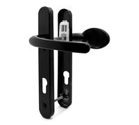 TSS Black UPVC Door Handle Pair Set, Sprung, 92mm PZ Centres, Lever Moveable Pad, 122mm Screw to Screw, Backplate 245mm x 34mm - Replacement PVC Door Handle in Black