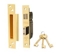 TSS British Standard Mortice Sash Lock 2.5" (68mm) Brass with 3 Keys and Fixings, Insurance Approved for External Doors, British Standard BS3621:2007