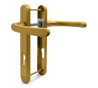 TSS Gold UPVC Door Handle Pair, Sprung, 92mm PZ, Lever Lever, 203mm Screw to Screw, Backplate 232mm x 32mm - Replacement PVC Door Handle in Gold, Suits Everest/Asgard