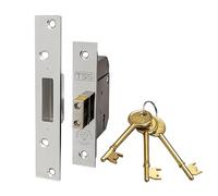 TSS High Security 5 Lever British Standard Mortice Deadlock with 3 Keys and Fixings, 2.5" (68mm) Polished Chrome, Insurance Approved for External Doors, British Standard BS3621:2007