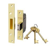 TSS High Security 5 Lever British Standard Mortice Deadlock with 3 Keys and Fixings, 3" (81mm) Polished Brass, Insurance Approved for External Doors, British Standard BS3621:2007
