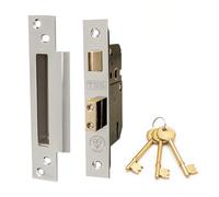 TSS High Security 5 Lever British Standard Mortice Sashlock with 3 Keys and Fixings, 2.5" (68mm) Polished Chrome, Insurance Approved for External Doors, British Standard BS3621:2007