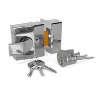 TSS Modern Deadlocking Nightlatch, 40mm Backset, Complete with Rim Cylinder Lock Supplied with 3 Keys. External Door Lock for Front Door and Back Door. (Polished Chrome Lock/Silver Cylinder)