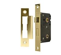 TSS Polished Brass Bathroom Lock 2.5" (65mm) Bathroom Door Lock Mortice Lock, Supplied with Fixutres & Fittings