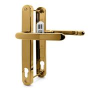 TSS Polished Brass UPVC Door Handle Pair Set, 117mm, PZ (Centres), Sprung, Lever Lever, 237 Screws, Backplate 267x32 - Replacement PVC Door Handle